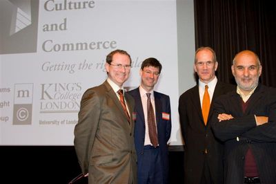 Group portrait of Simon Tanner, Peter Wienand, Sandy Nairne and Alan Yentob at Connecting Commerce and Culture conference